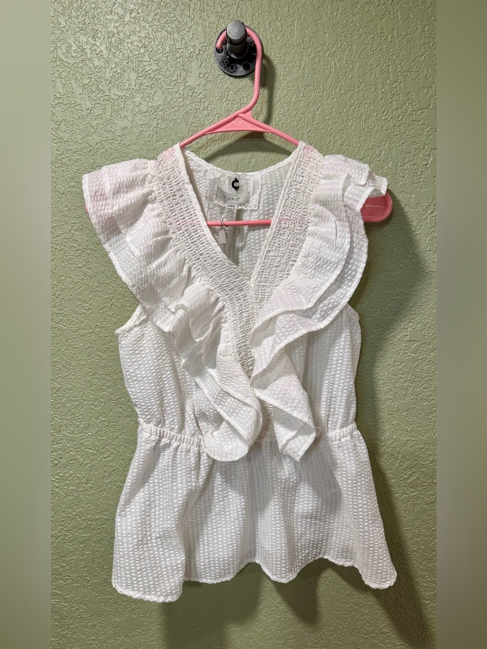 Cupio White Ruffle V-Neck Tank NWT M